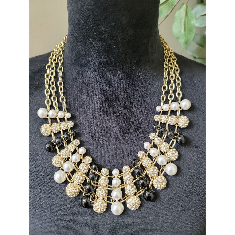 Women's Gold Chain Statement Necklace With Pearl Crystal Beads And Lobster Lock